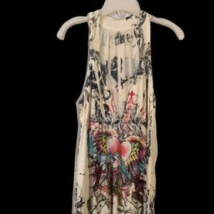 S-twelve dress colorful heart Love rhinestoned dress asymmetrical T back size lg